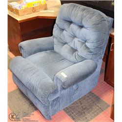 PREVIOUSLY ENJOYED BLUE FABRIC RECLINING CHAIR