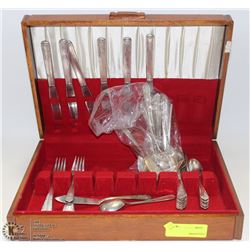 ESTATE INCOMPLETE SILVERWARE SET IN WOOD CASE
