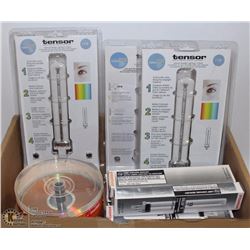 FLAT OF ASSORTED FLUORESCENT LIGHT  BULBS & DVD-R