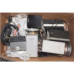 LARGE BOX OF SPEAKERS & COMPUTER GEAR