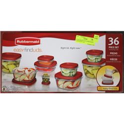 RUBBERMAID 36 PC STORAGE SET, OPENED BUT ALL
