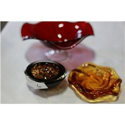 THREE ART GLASS PIECES