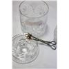 Image 2 : HEAVY PINWHEEL CRYSTAL LIDDED ICE BUCKET WITH TONGS AND LIDDED DECANTER