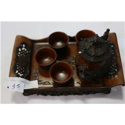 WOOD CARVED EASTERN TEASET