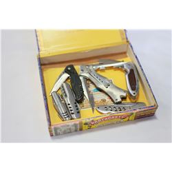CIGAR BOX WITH ASSORTED POCKET KNIVES