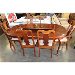 QUEEN ANNE LEG DINING TABLE WITH 2 LEAFS AND 6 CHAIRS