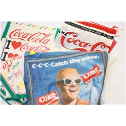 LOT OF COCA COLA TOWELS-TWO BEACH TOWELS AND THREE HAND TOWELS