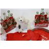 Image 2 : COCA COLA TIN SERVING TRAY POLAR T-SHIRT BASEBALL HATS AND TWO SIX PACKS OPENED BOTTLES