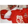 Image 3 : COCA COLA TIN SERVING TRAY POLAR T-SHIRT BASEBALL HATS AND TWO SIX PACKS OPENED BOTTLES