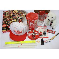 PUZZLE SIX PACK OPENED BOTTLES POLAR BEAR TIN AND BASEBALL HAT MAGNETS TOY CAR PIN AND CUP