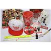 Image 1 : PUZZLE SIX PACK OPENED BOTTLES POLAR BEAR TIN AND BASEBALL HAT MAGNETS TOY CAR PIN AND CUP