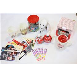 LOT OF COCA COLA TEAPOT POLAR BEAR COLLECTION OF CARDS ETC. TIN AND COCA COLA 2010 ROUND BOTTLES TWO