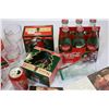 Image 3 : OPENED SIX PACK BOTTLES TWO ORNAMENTS CHRISTMAS CARDS FIVE GLASSES AND CAN