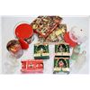 Image 1 : PUZZLE AND 3 ORNAMENTS AND 4 BOTTLES AND 2 TINS MUG AND ORNAMENT IN ORIGANAL BOX