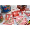 Image 1 : LOT OF 3 LARGE POPCORN TINS NAPKINS TABLE CLOTHS PAPER PLATES AND HAND TOWELS