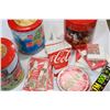 Image 2 : LOT OF 3 LARGE POPCORN TINS NAPKINS TABLE CLOTHS PAPER PLATES AND HAND TOWELS