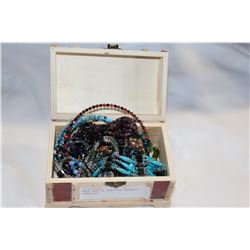 WOOD BOX OF HEMITITE MAGNETIC JEWELLRY