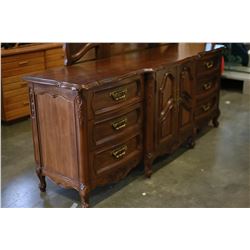 FRENCH PROVINCAL WALNUT DRESSER WITH DRAWERS AND MIRROR