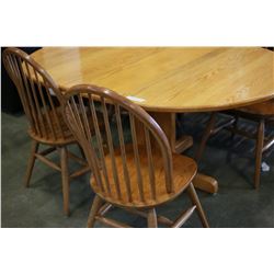 SOLID OAK PEDESTLE BASE TABLE WITH LEAF AND FOUR CHAIRS