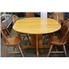 Image 2 : SOLID OAK PEDESTLE BASE TABLE WITH LEAF AND FOUR CHAIRS