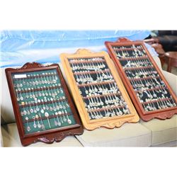 THREE DISPLAY CASES WITH COLLECTIBLE SPOONS