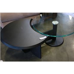 MODERN GLASS AND BLACK COFFEE TABLE WITH SWIVEL GLASS