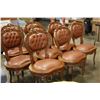 Image 1 : SET OF 8 HIGHLY CARVED BROWN LEATHER BUTTON BACK DINING CHAIRS