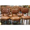 Image 2 : SET OF 8 HIGHLY CARVED BROWN LEATHER BUTTON BACK DINING CHAIRS