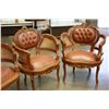 Image 3 : HIGHLY CARVED BROWN LEATHER BUTTON BACK SETTEE AND TWO ARMCHAIRS WITH BERGERE SIDES