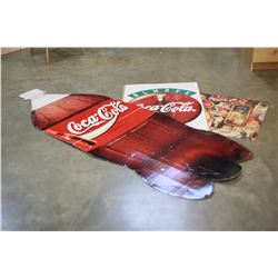 LOT OF 2 COCA COLA SIGNS AND GLUED PUZZLE