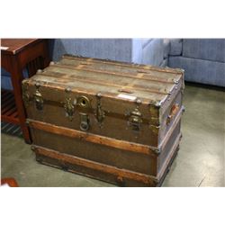 ANTIQUE WOOD BOUND STORAGE TRUNK