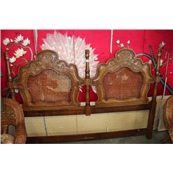WALNUT KINGSIZE HEADBOARD WITH RATTAN INSERTS