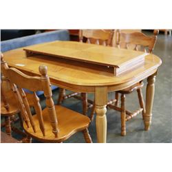 OAK DINING TABLE WITH LEAF AND FOUR CHAIRS