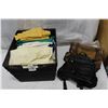 Image 1 : BASKET OF VINTAGE LINENS AND TWO LADIES PURSES
