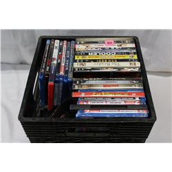 BLACK CRATE OF DVDS AND BLURAYS