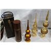 Image 1 : BOX OF DECORATIVE WINE HOLDERS TEALIGHT HOLDERS AND GLASS DECORATIONS