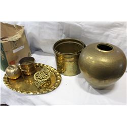 LOT OF BRASS BUCKETS AND VASE