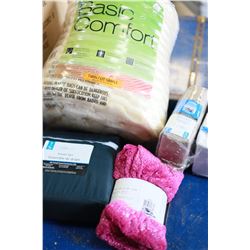 BOX OF BED SHEETS AND FOAM CUSHION
