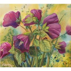 "August Hollyhocks" by Nancy Dunlop Cawdrey