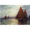 Image 1 : Italian School, Early 20th Century, Venetian Harbor Scene with Sailboats, Signed indistinctly...