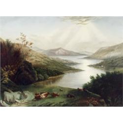 American School, Late 19th-Early 20th Century, Hudson River Landscape with Cattle Resting, Si...