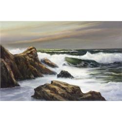 Earl Collins (American b. 1925), Seascape at Sunset, Signed Earl Collins l.r., Oil on canva...