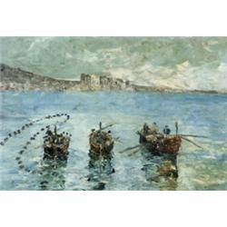 David Davidovich Cherson Burliuk (American 1882-1967), Venetian Harbor Scene with Rowboats, S...