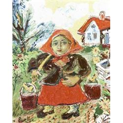 David Davidovich Cherson Burliuk (American 1882-1967), Portrait of a Peasant Girl Carrying Wate...