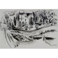 Adolf Arthur Dehn (American 1895-1968), Victorian House in a Hilly Landscape, Signed Adolf De...