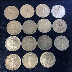 15 Walking Liberty Silver Half Dollars