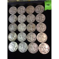 20 Walking Liberty Silver Half Dollars