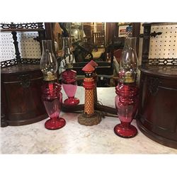 Cranberry Glass Oil Lamps