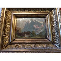 Vintage Painting in Ornate Gold Gilt Frame