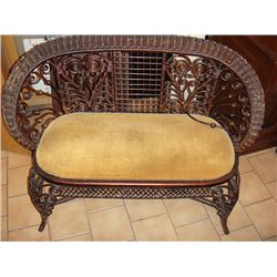 Antique Victorian Rolled Wicker Love Seat